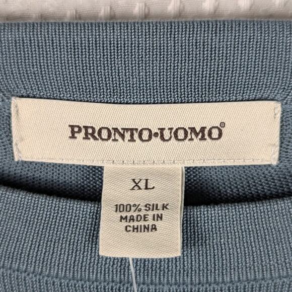 Pronto Uomo XL 100% Silk Short Sleeve Knit Shirt Blue NWT Retail Men’s Luxury - Picture 4 of 5
